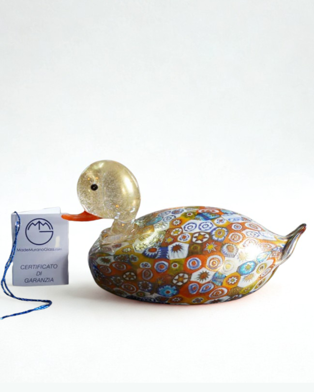 Quack – Murano glazen eend met Murrina Millefiori “Pasteo” en bladgoud 24kt