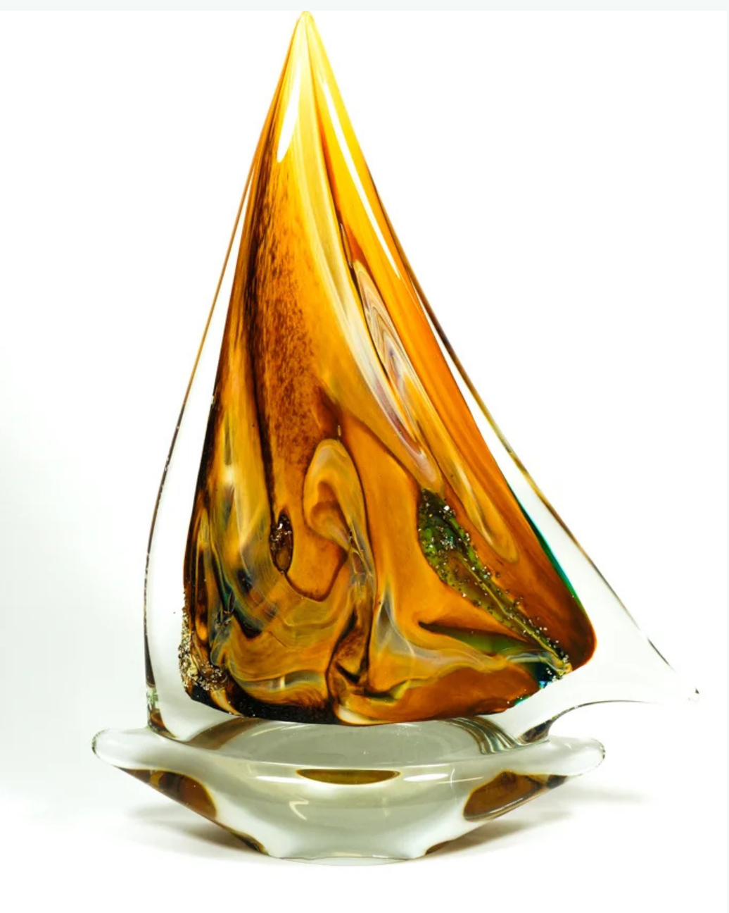 Fores – Muranoglas zeilboot ambergroen chalcedoon