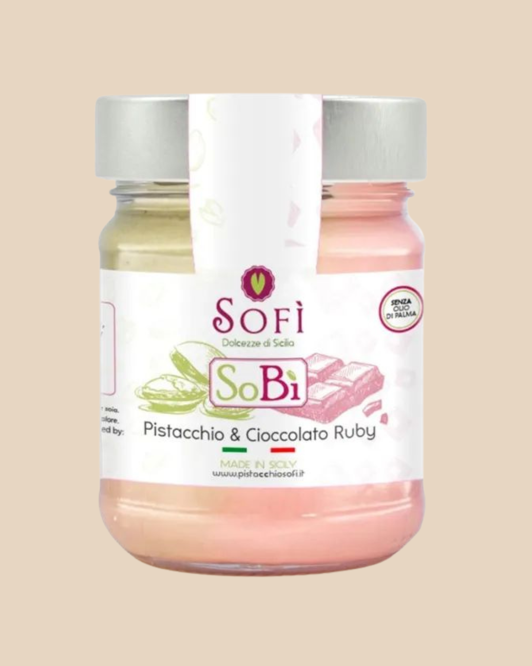 CREMA SPALMABILE AL CIOCCOLATO RUBY E PISTACCHIO